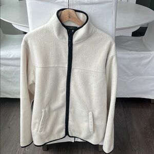Lacoste Cream Fleece Zip-Up Jacket with Black Trim